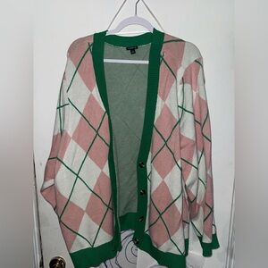 Torrid  Pink and Green Argyle Cardigan
